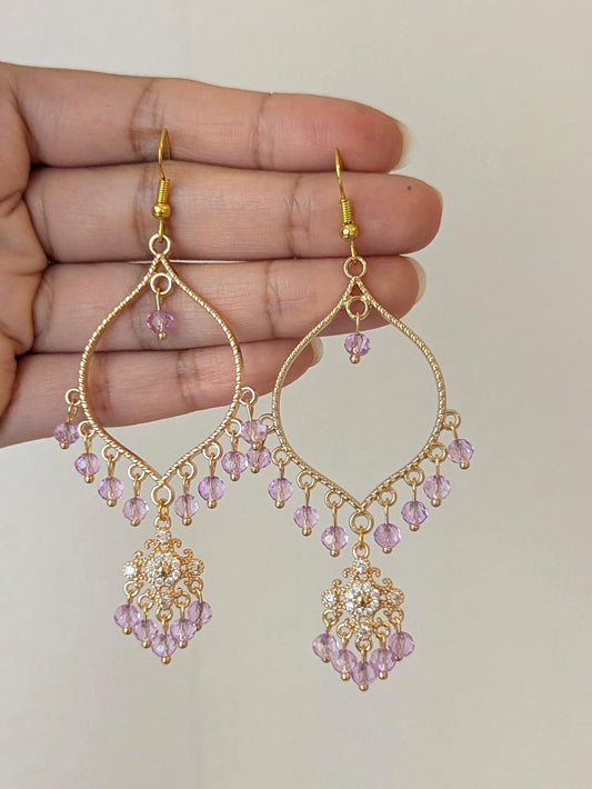 Purple Dainty Drop Earrings in Gold