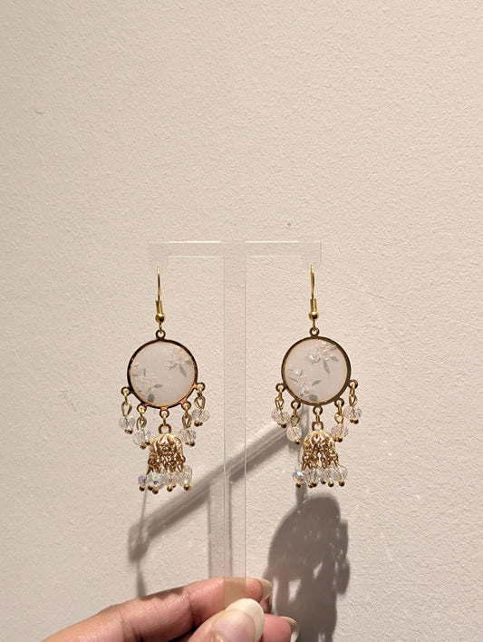 White dainty floral jhumkis