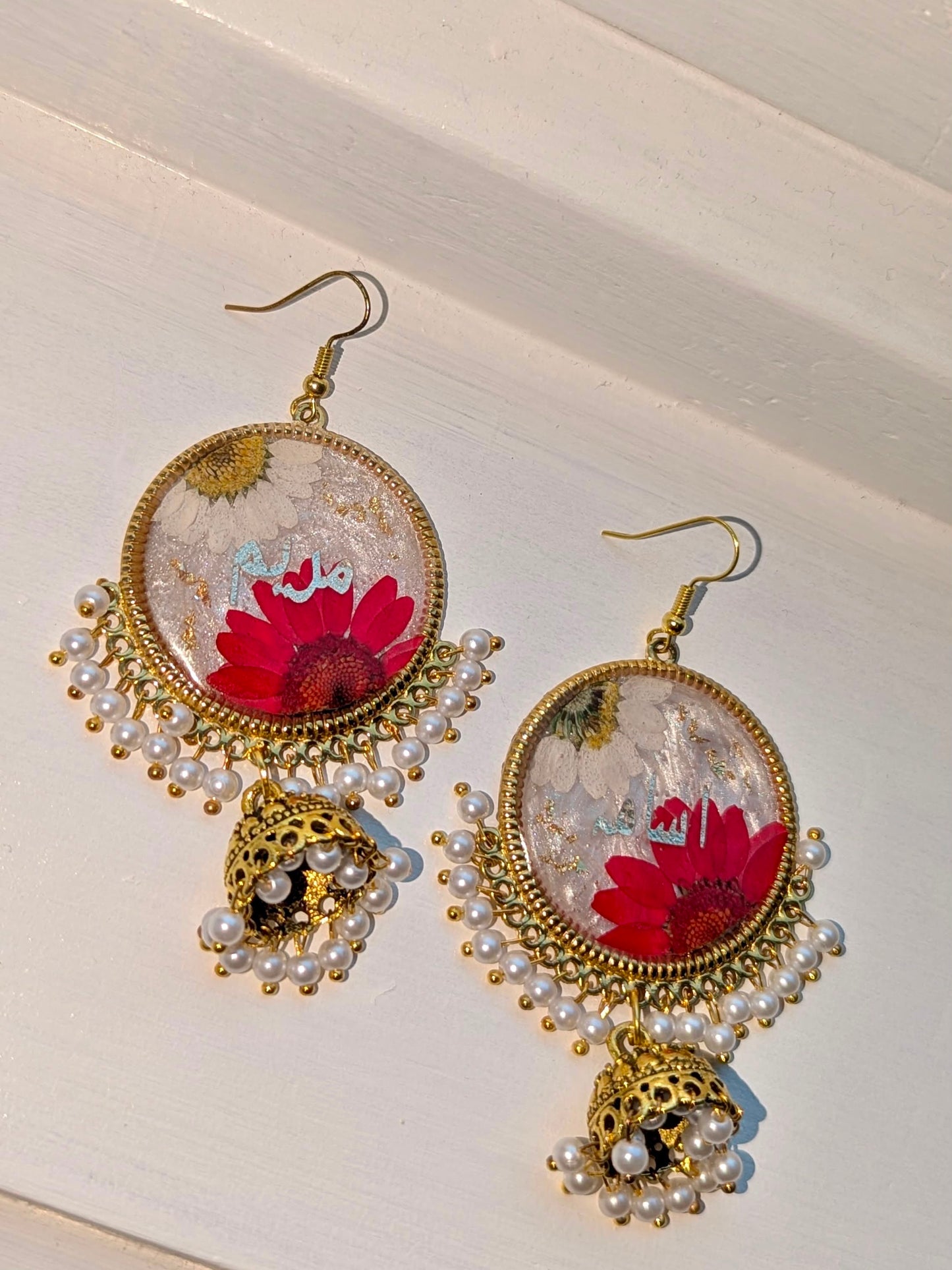 Him & Her White and Red Floral Name Jhumkas