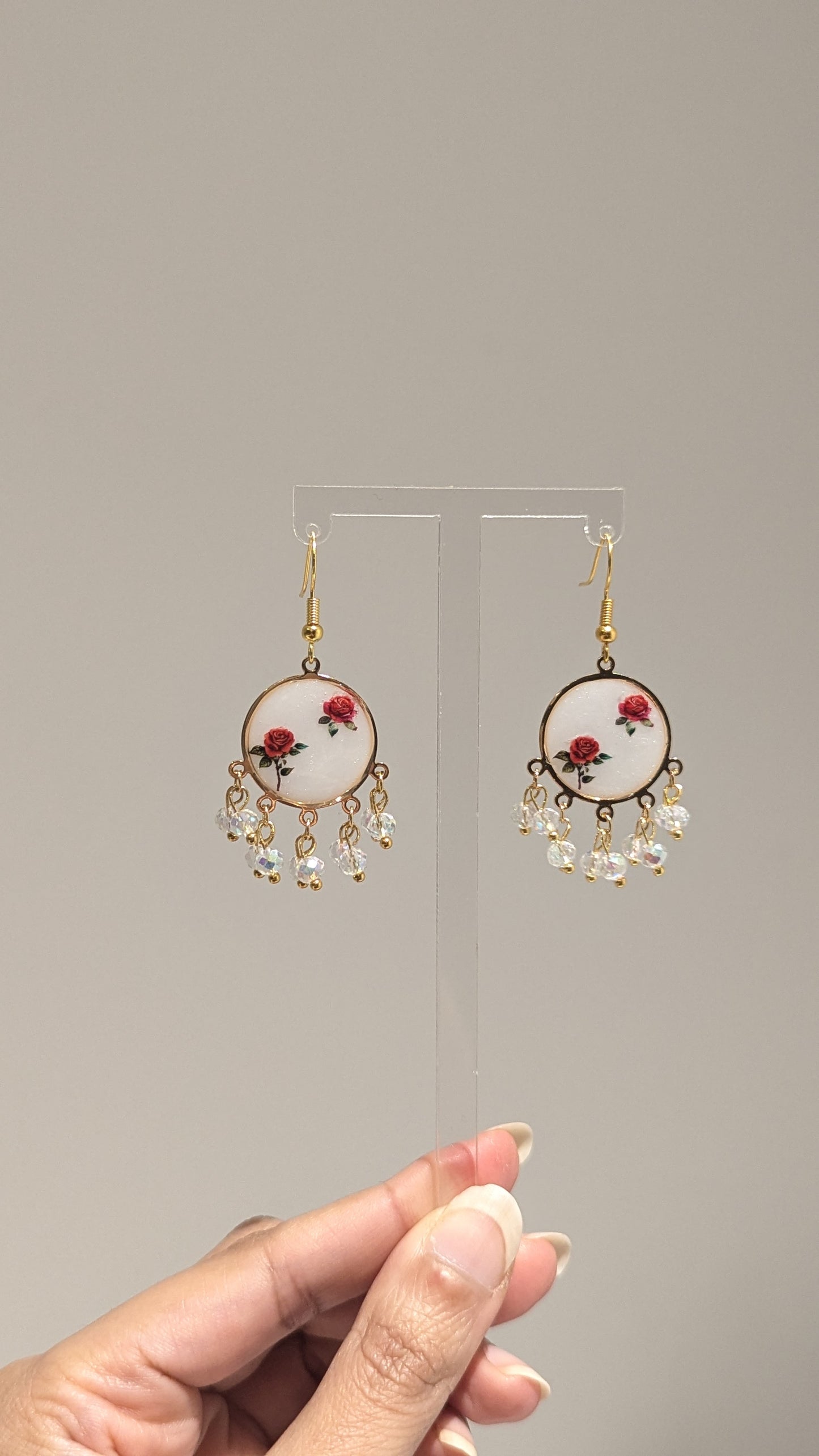 Dainty Desi White and Red Resin Earrings in Gold