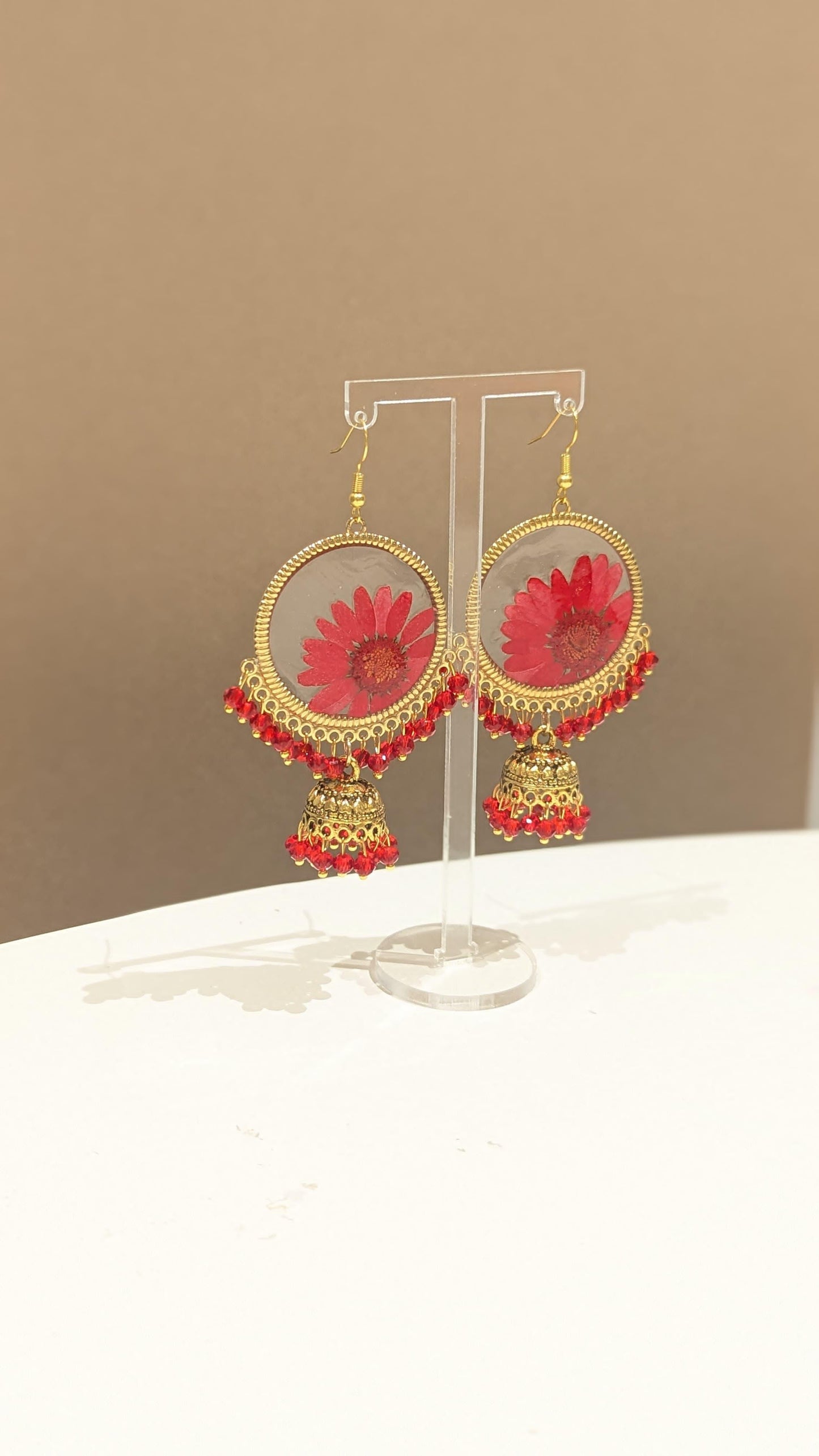All Red Floral Preserved Jhumkas