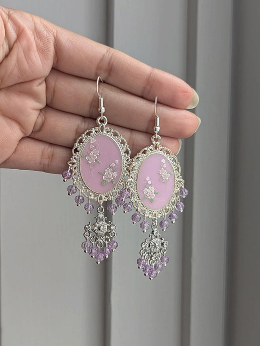 Lilac Dainty Drop Earrings in Silver