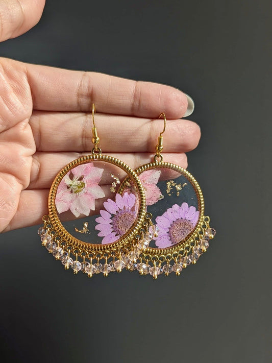 Pink and Lilac Floral Earrings