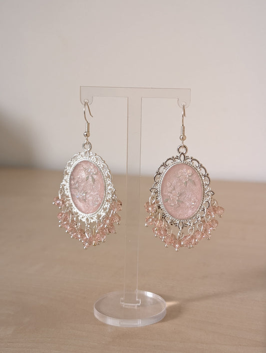 Light Pink Resin Earrings in Silver