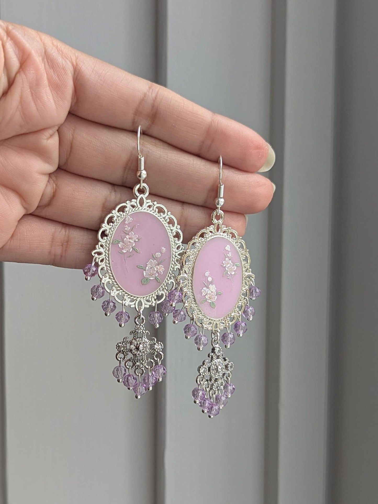 Lilac Dainty Drop Earrings in Silver