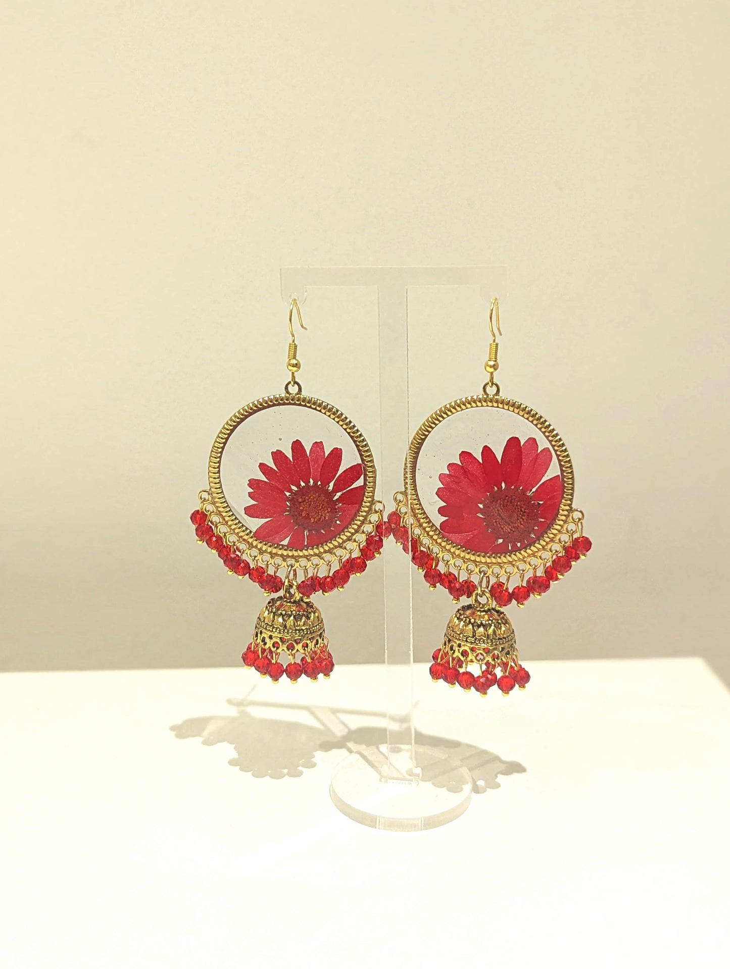 All Red Floral Preserved Jhumkas