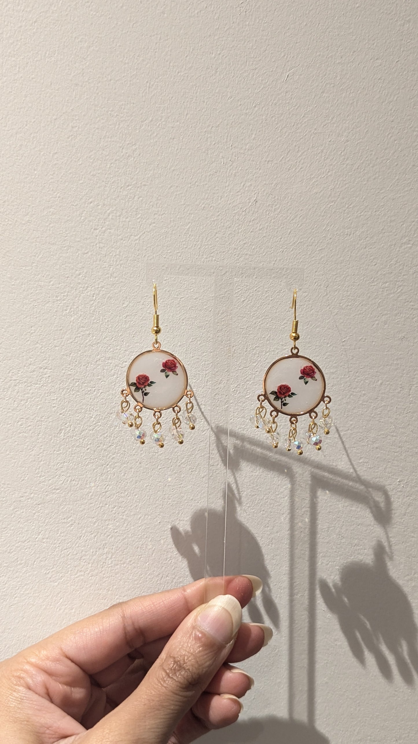 Dainty Desi White and Red Resin Earrings in Gold