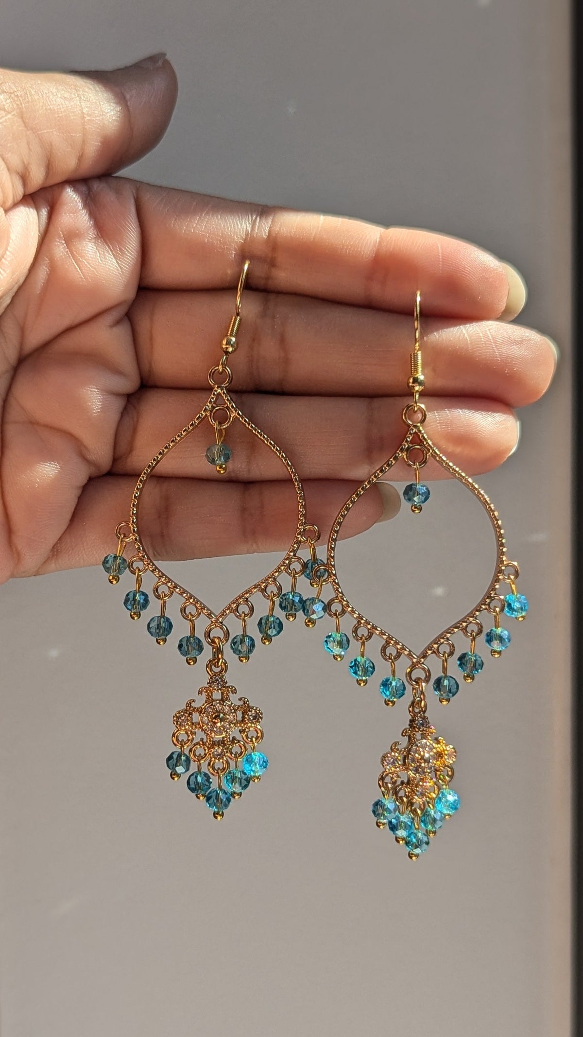 Light Blue Dainty Drop Earrings in Gold