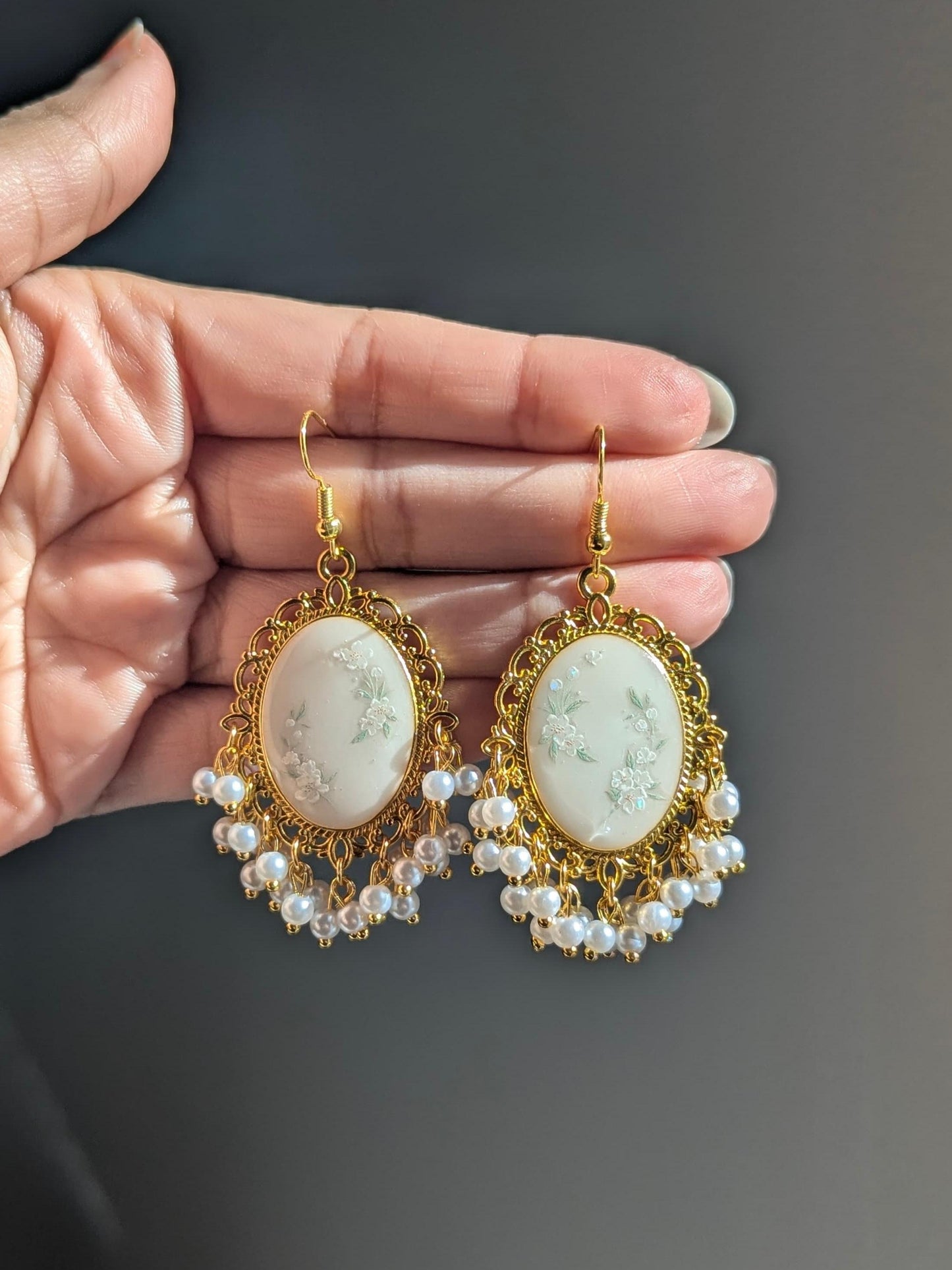 All White Floral Pearl Earrings