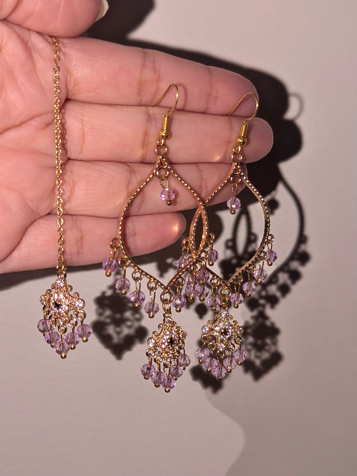 Lilac Dainty Drop Earrings Tikka Set