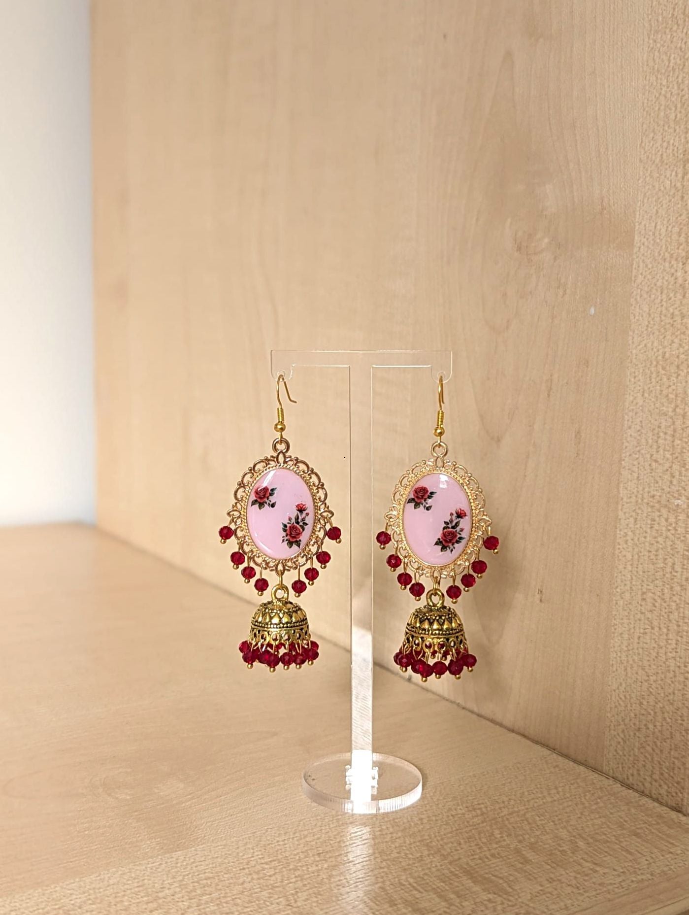 Pink and Red Roses Jhumka Earrings