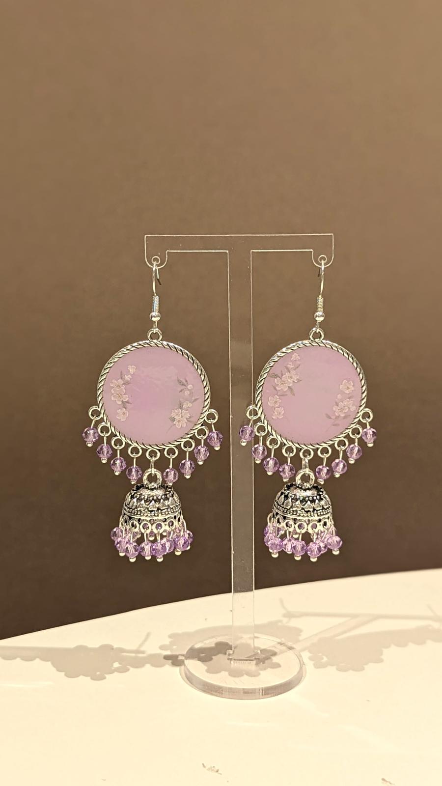 Lilac Silvery Jhumka Earrings