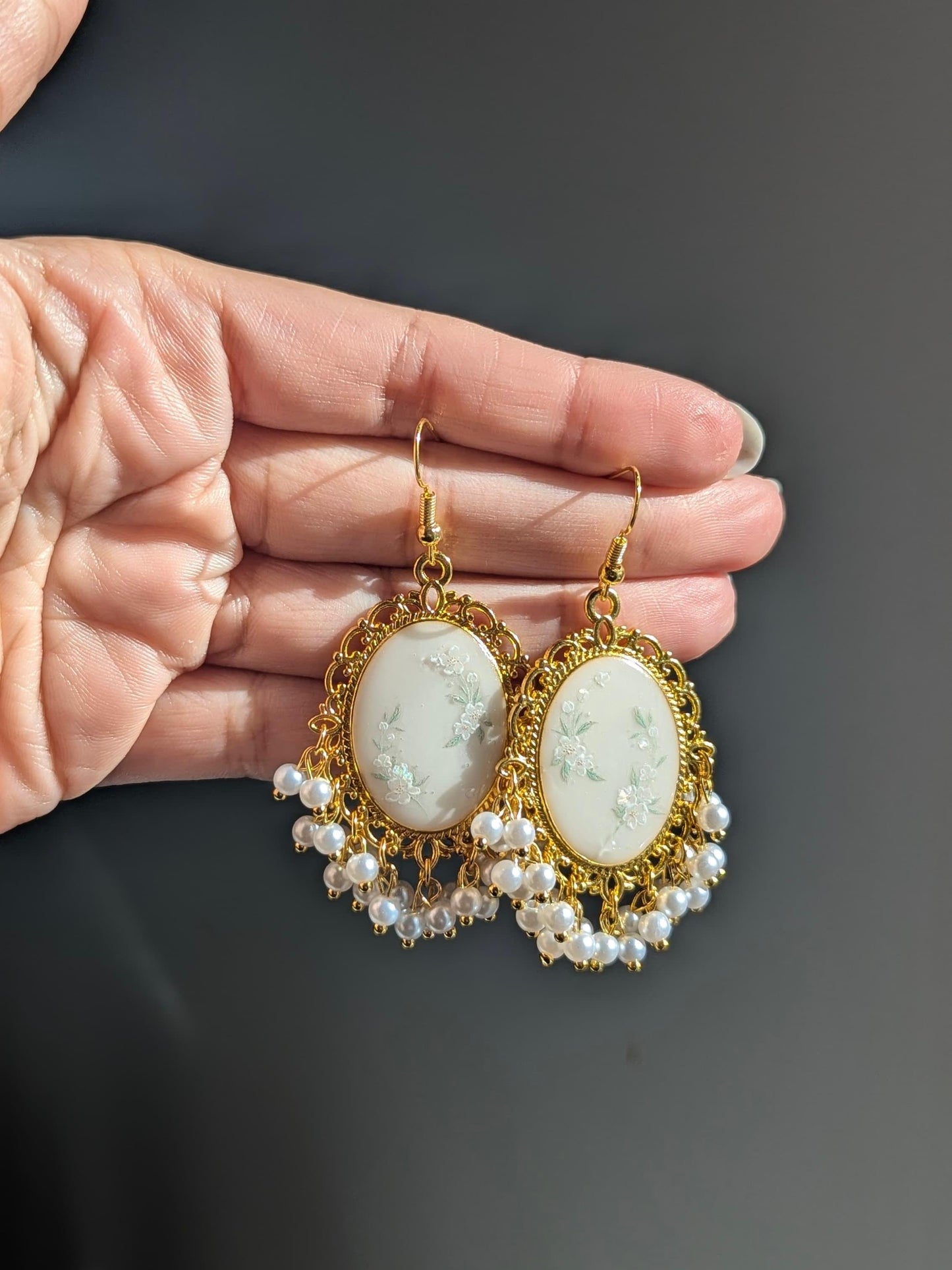All White Floral Pearl Earrings