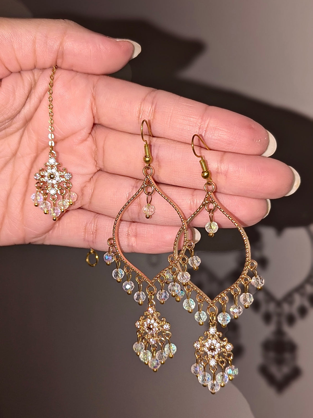 Crystal Dainty Drop Earrings and Tikka Set