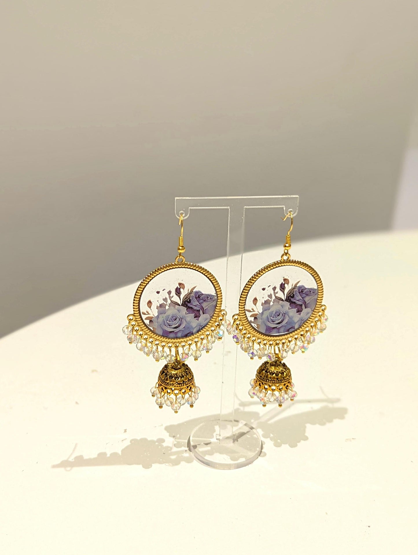 Blue Floral Bouquet Jhumka Earrings in Gold