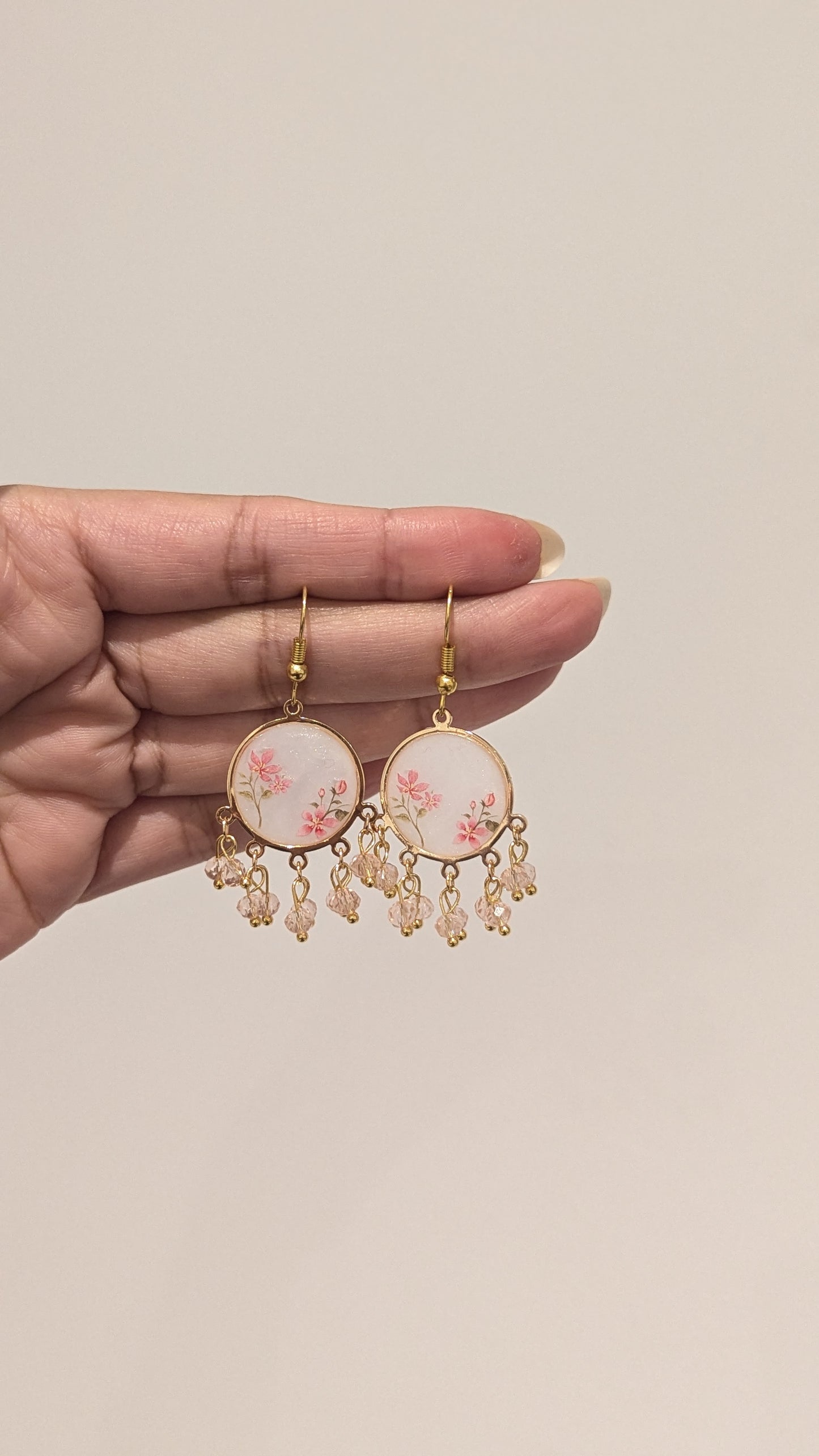 Dainty Desi White and Pink Resin Earrings in Gold