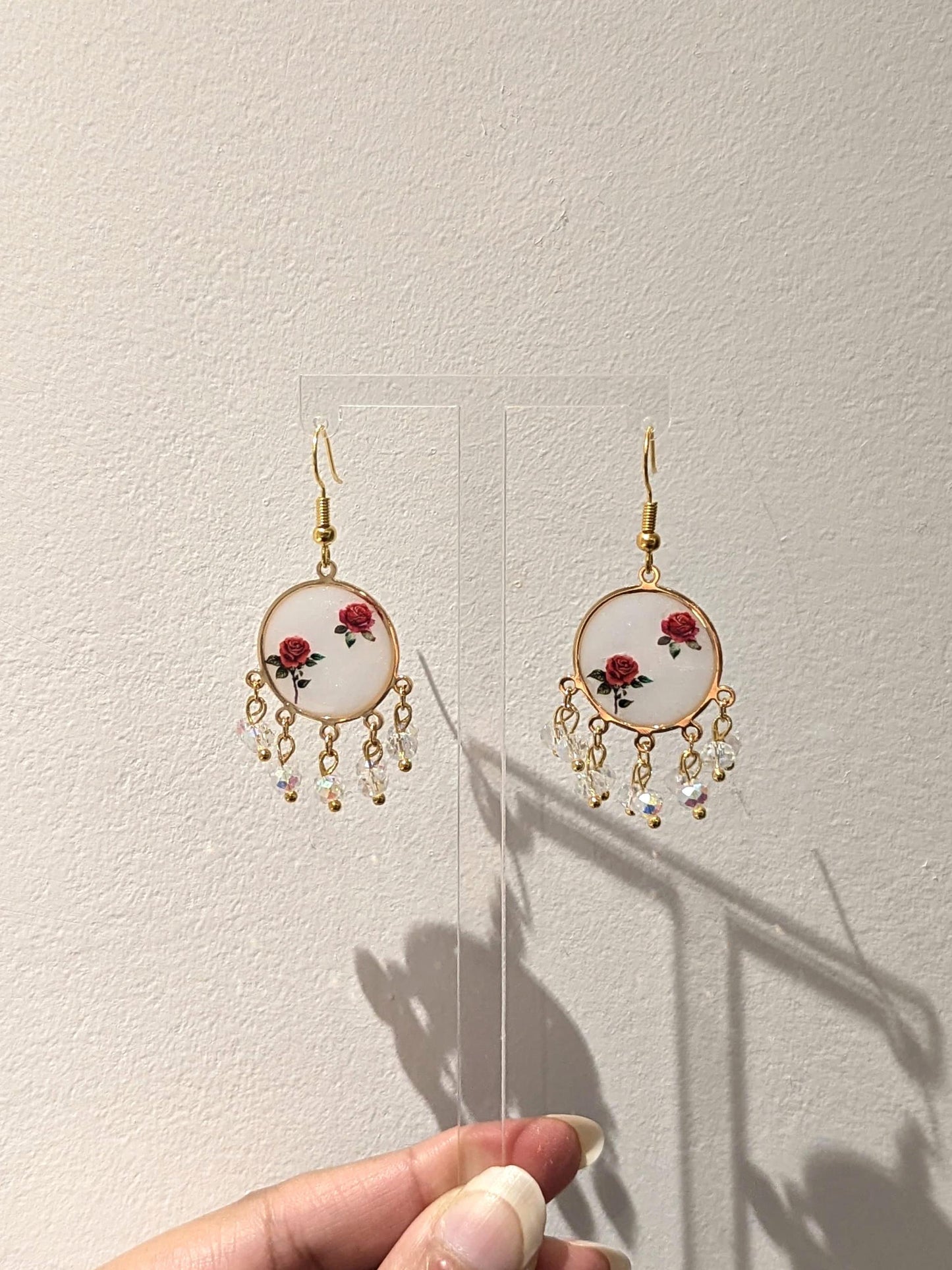 Dainty Desi White and Red Resin Earrings in Gold