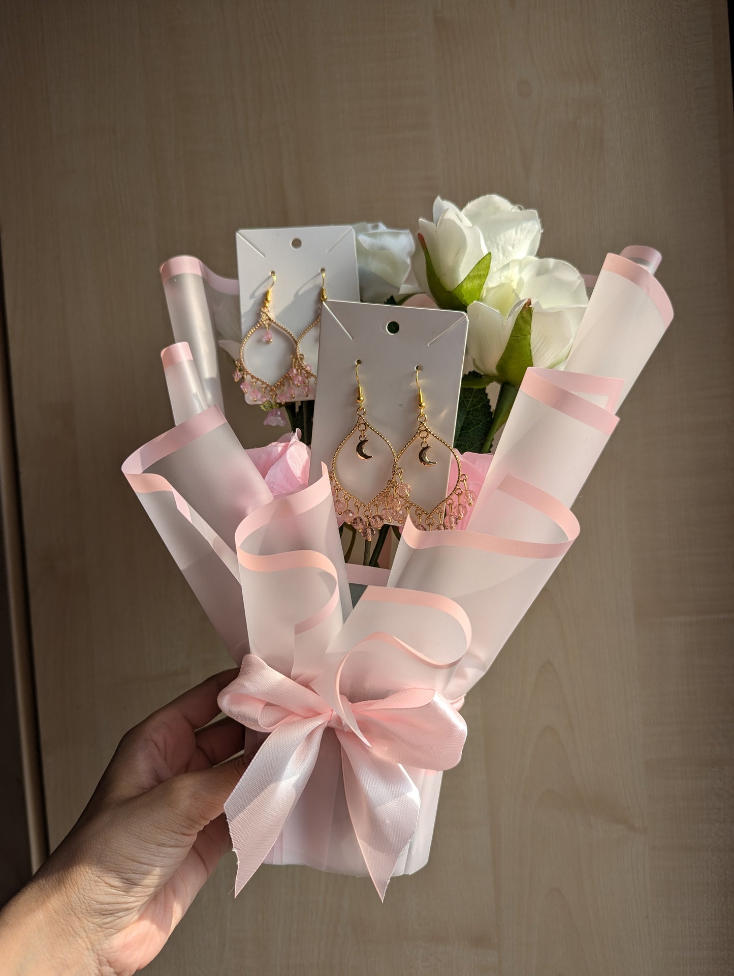 Pink and White Jhumka Bouquet