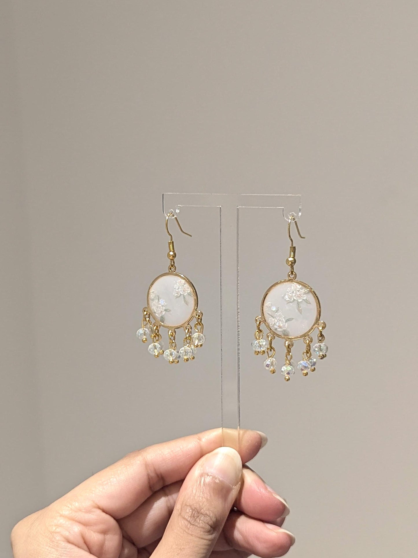 White dainty floral earrings