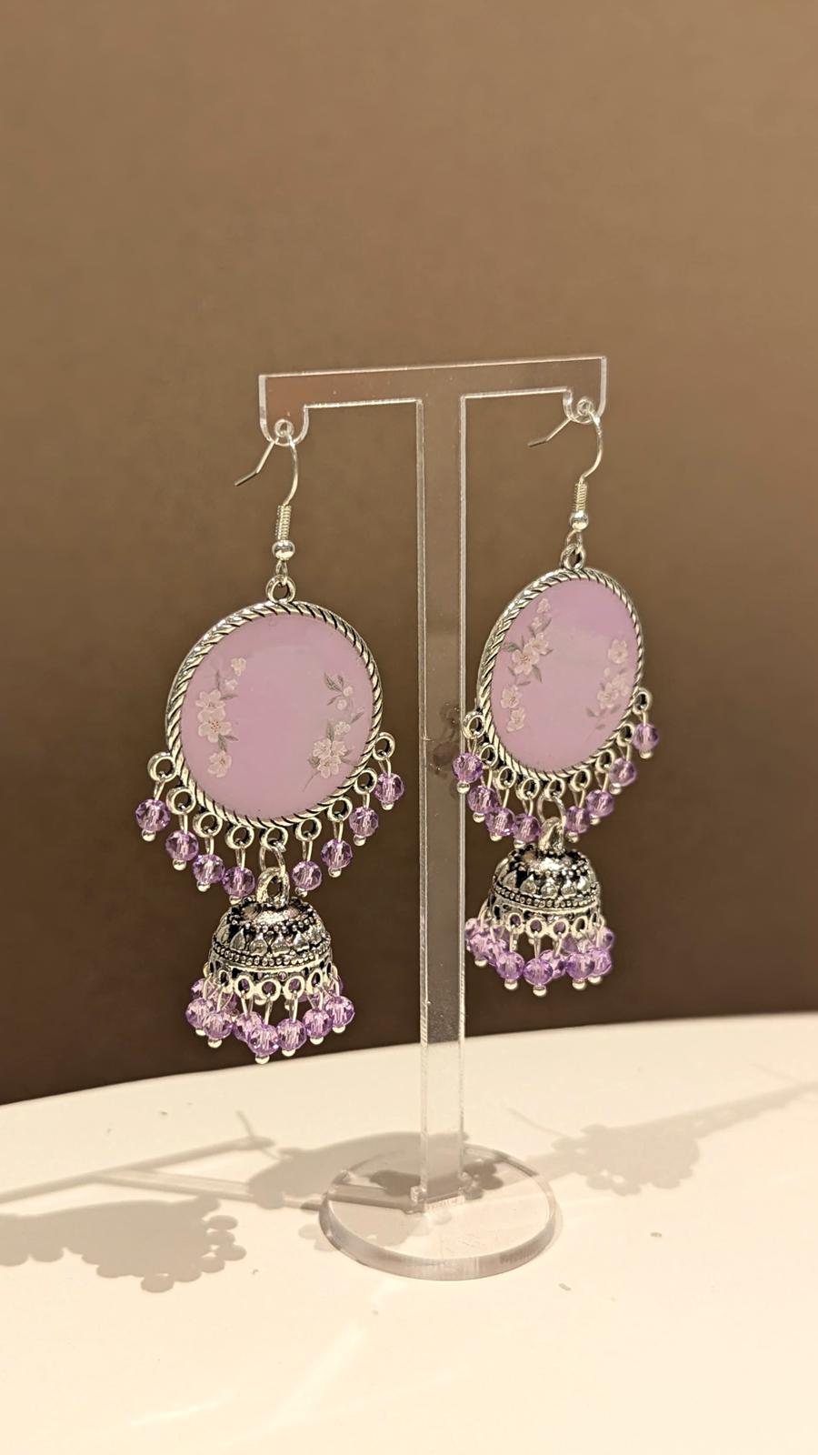 Lilac Silvery Jhumka Earrings