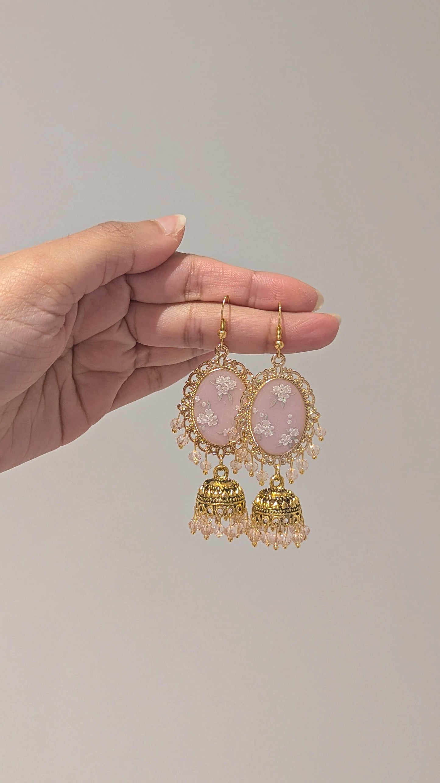 Pink Floral Jhumkay with a hue of purple