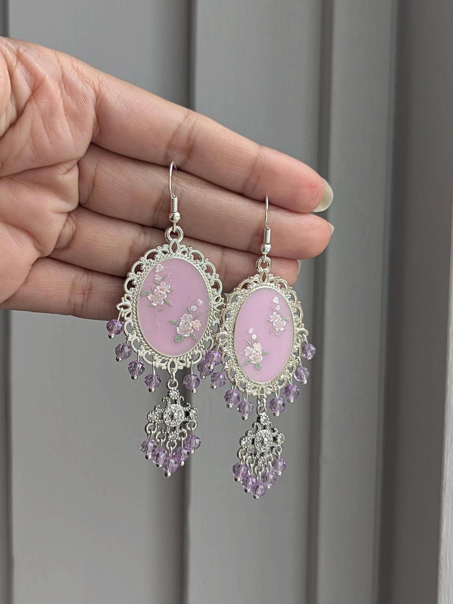 Lilac Dainty Drop Earrings in Silver