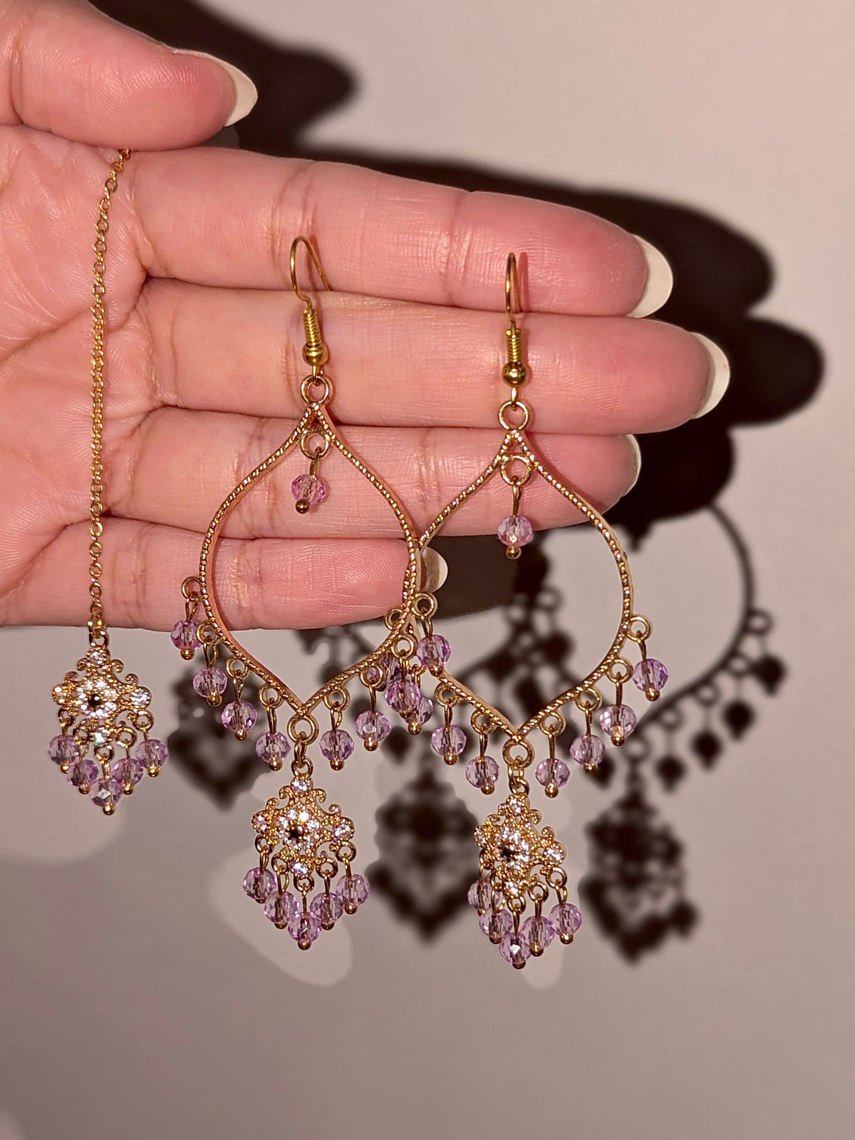 Lilac Dainty Drop Earrings Tikka Set