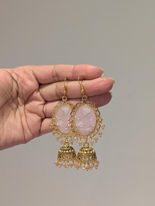 Pink Floral Jhumkay with a hue of purple