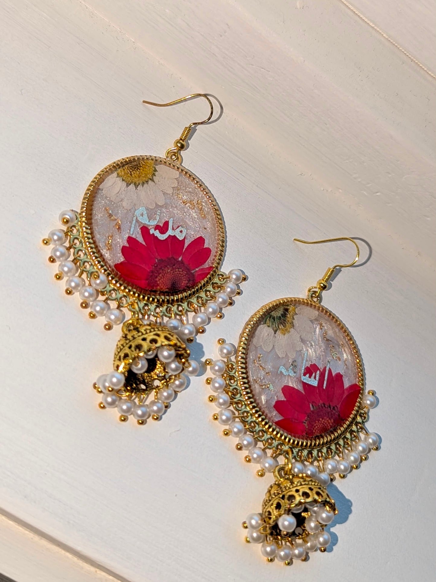 Him & Her White and Red Floral Name Jhumkas