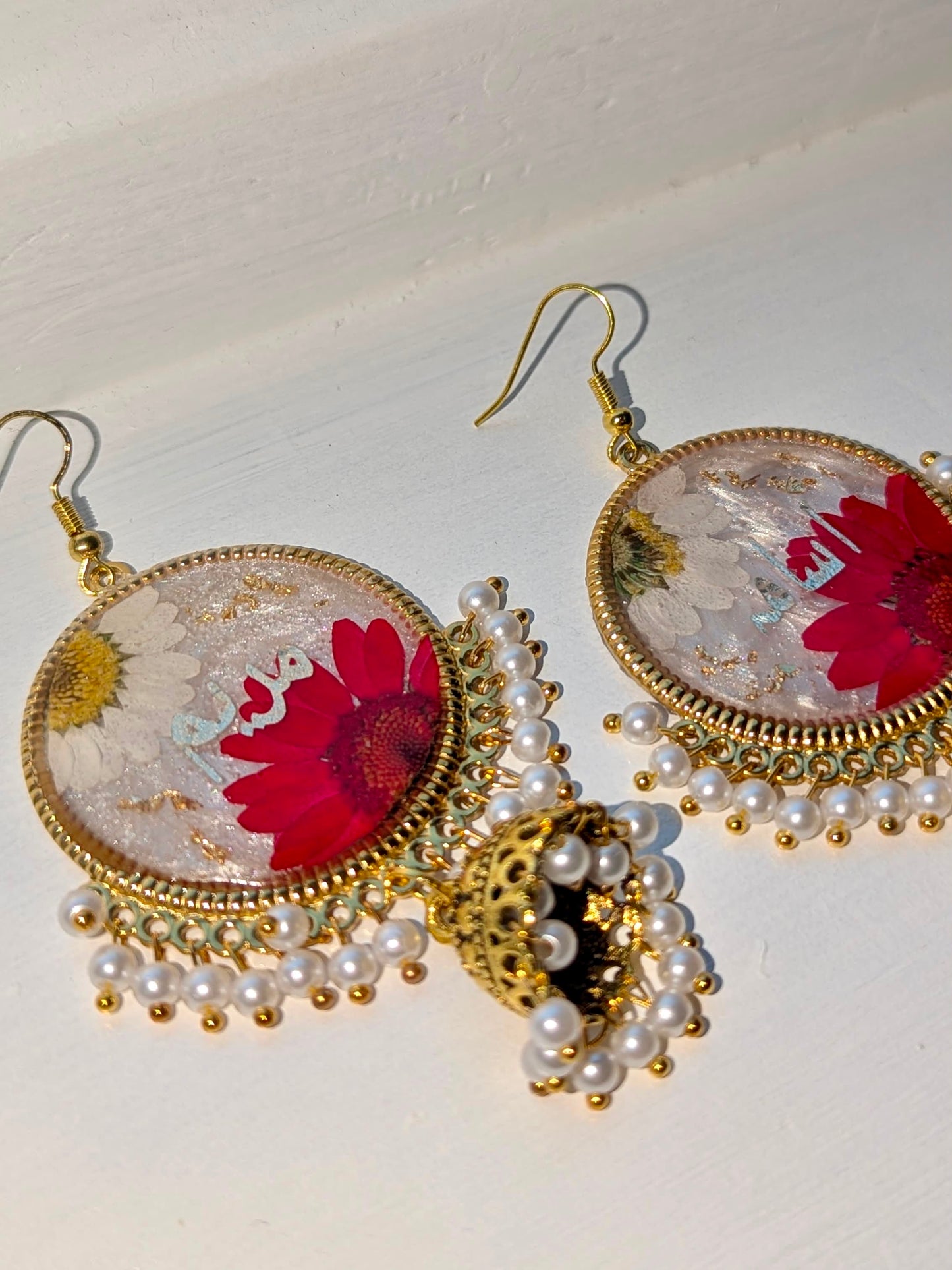 Him & Her White and Red Floral Name Jhumkas