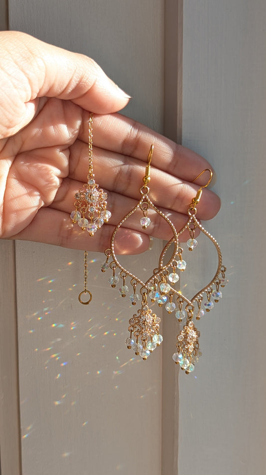 Crystal Dainty Drop Earrings and Tikka Set