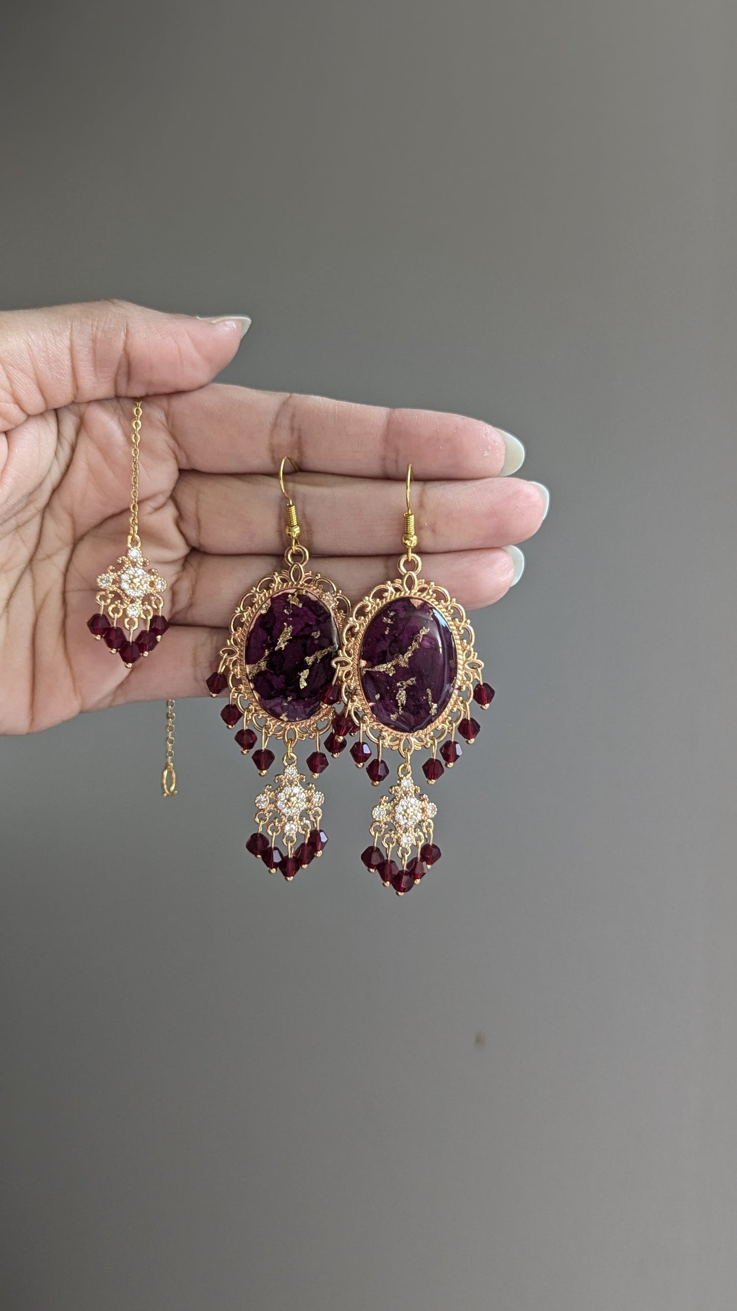 Custom Flower Dainty Earrings with Tikka