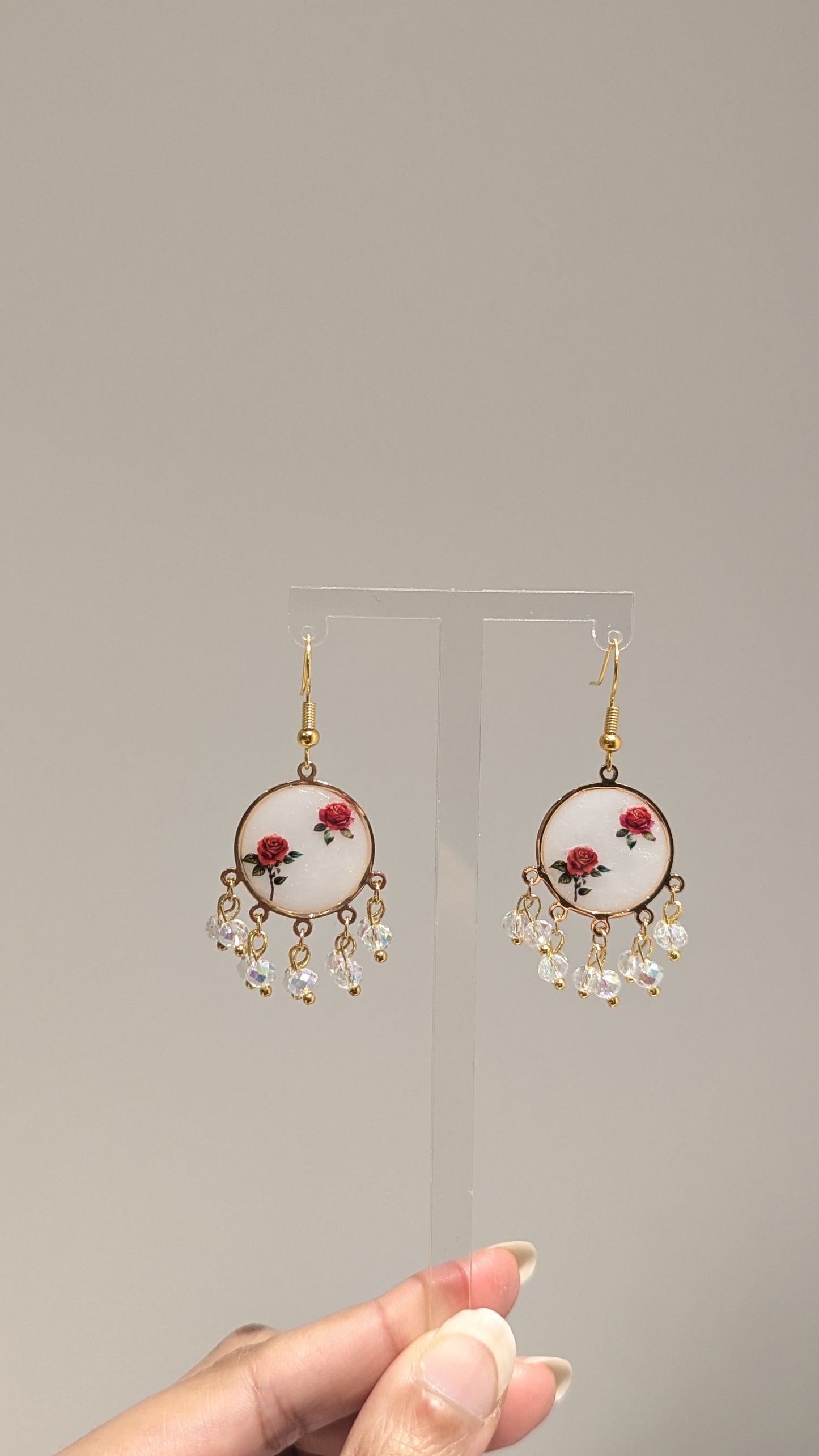 Dainty Desi White and Red Resin Earrings in Gold