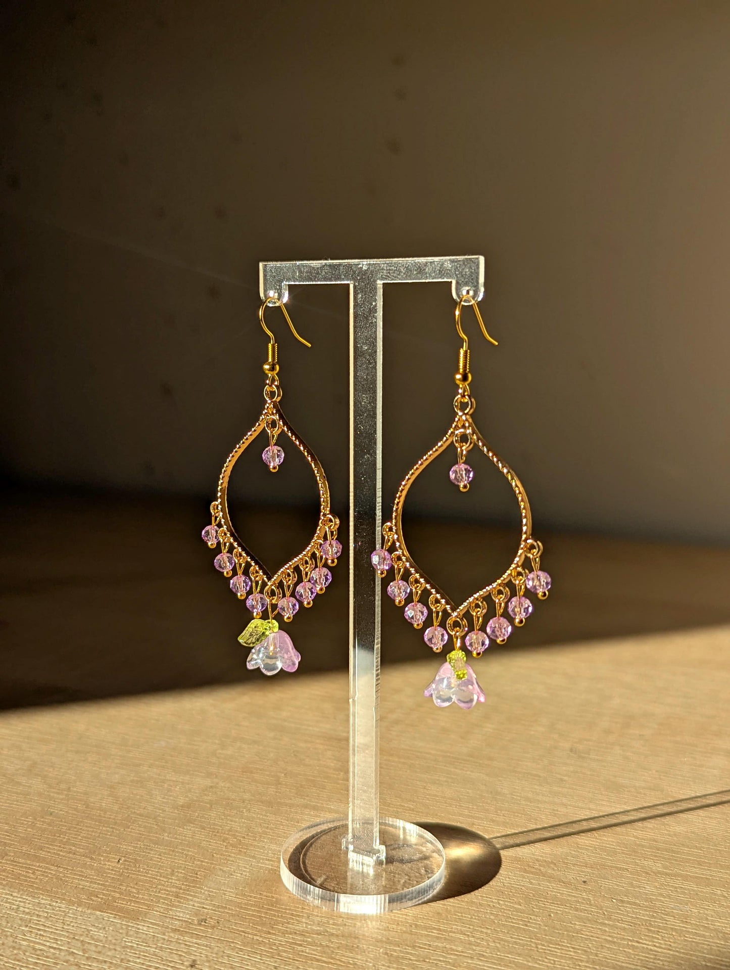 Purple Crystal Purple Flower Drop Earrings in Jhumka Style