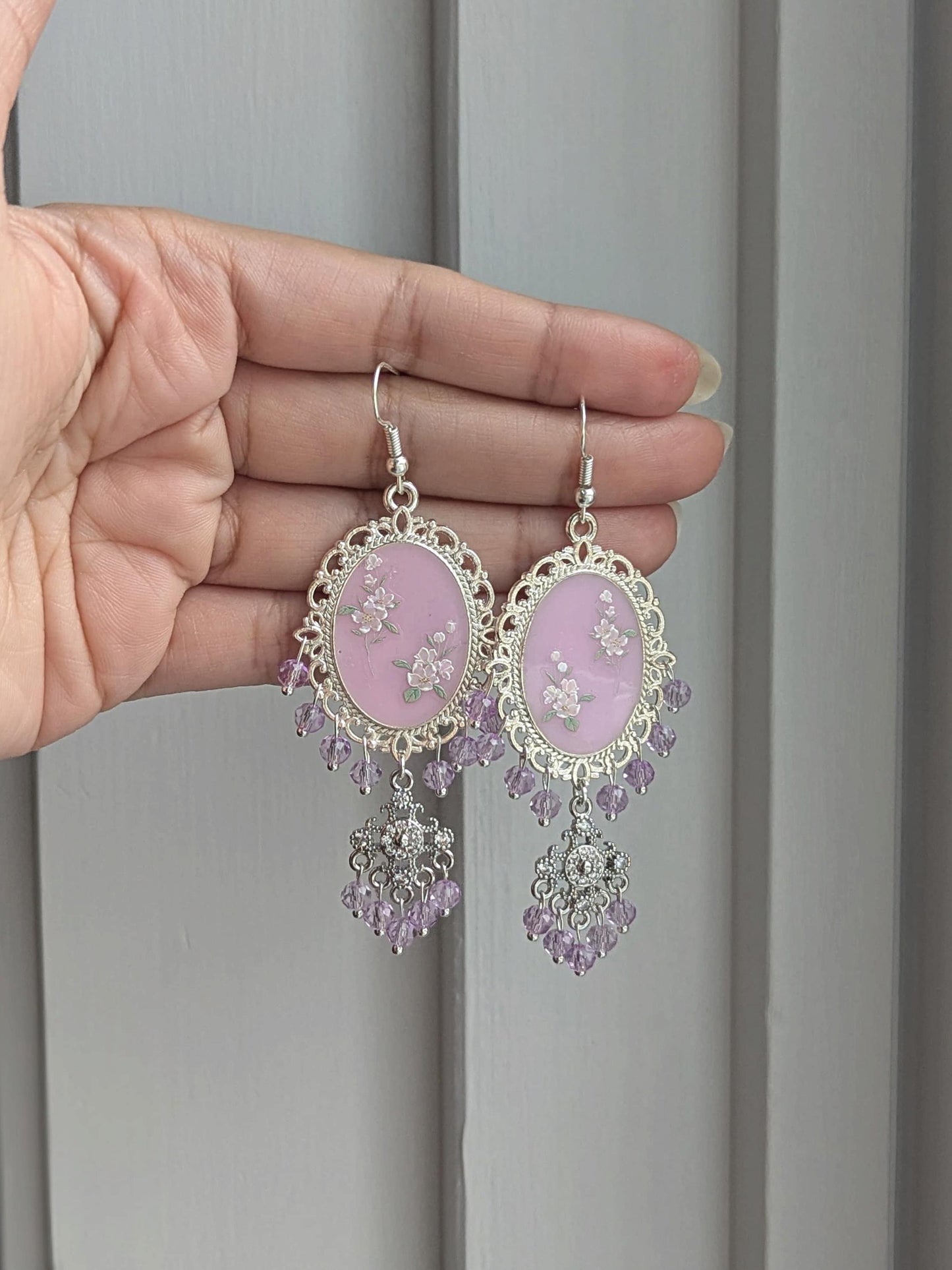 Lilac Dainty Drop Earrings in Silver