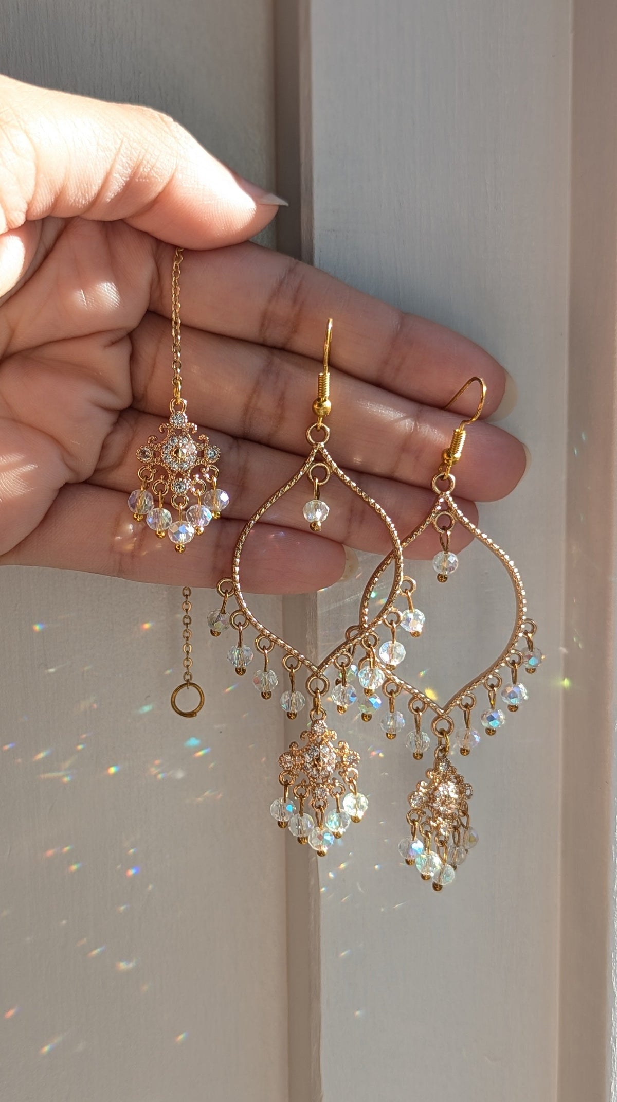 Crystal Dainty Drop Earrings and Tikka Set