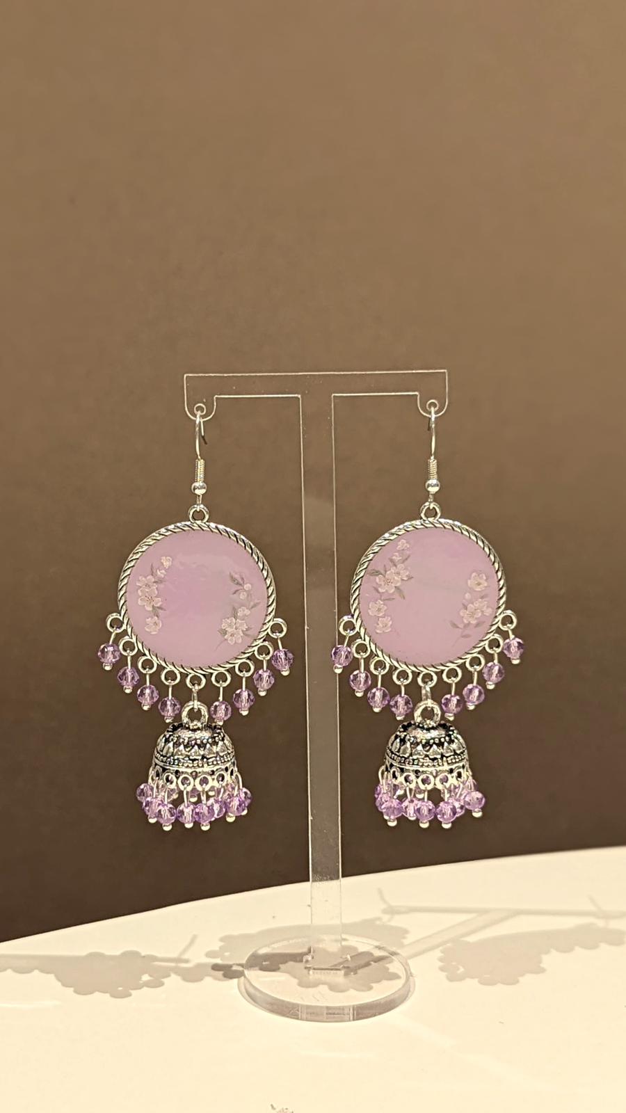 Lilac Silvery Jhumka Earrings