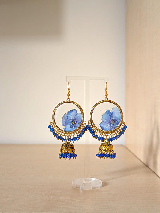 Blue Floral Jhumka Earrings