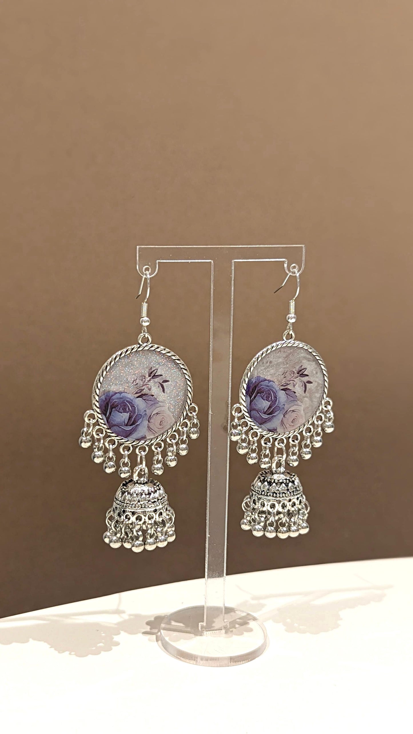 Blue Silvery Jhumka Earrings