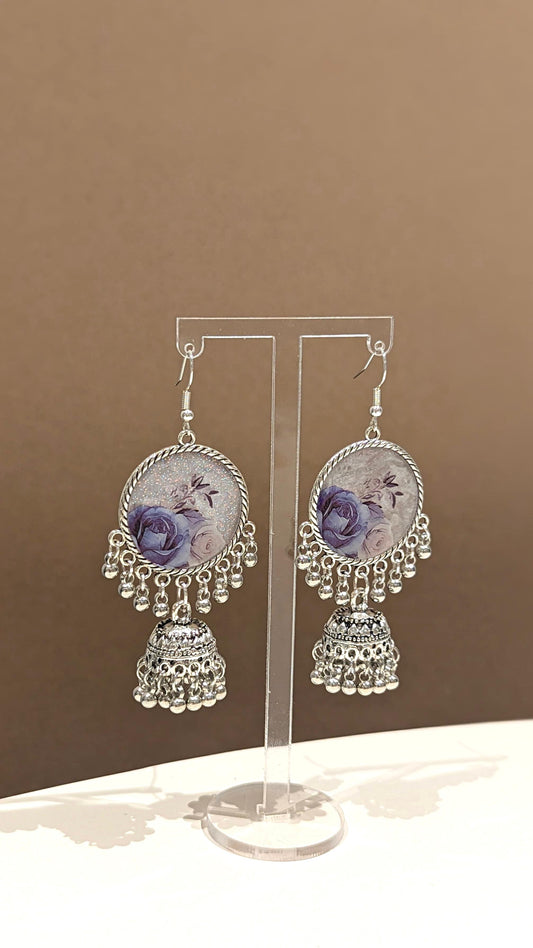 Blue Silvery Jhumka Earrings