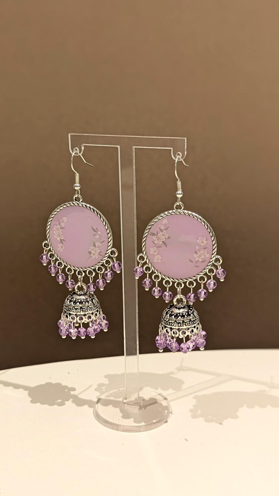 Lilac Silvery Jhumka Earrings