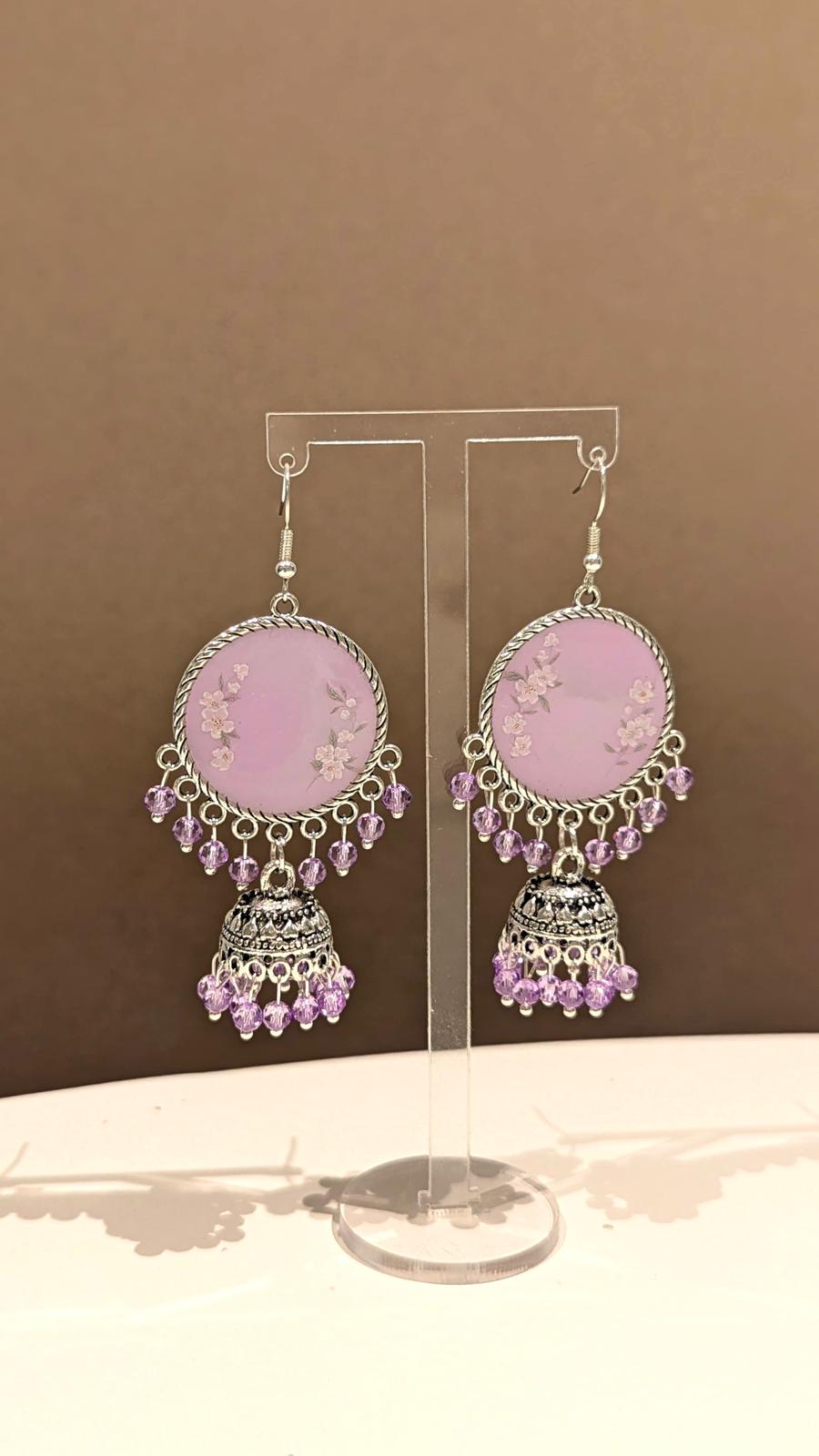 Lilac Silvery Jhumka Earrings