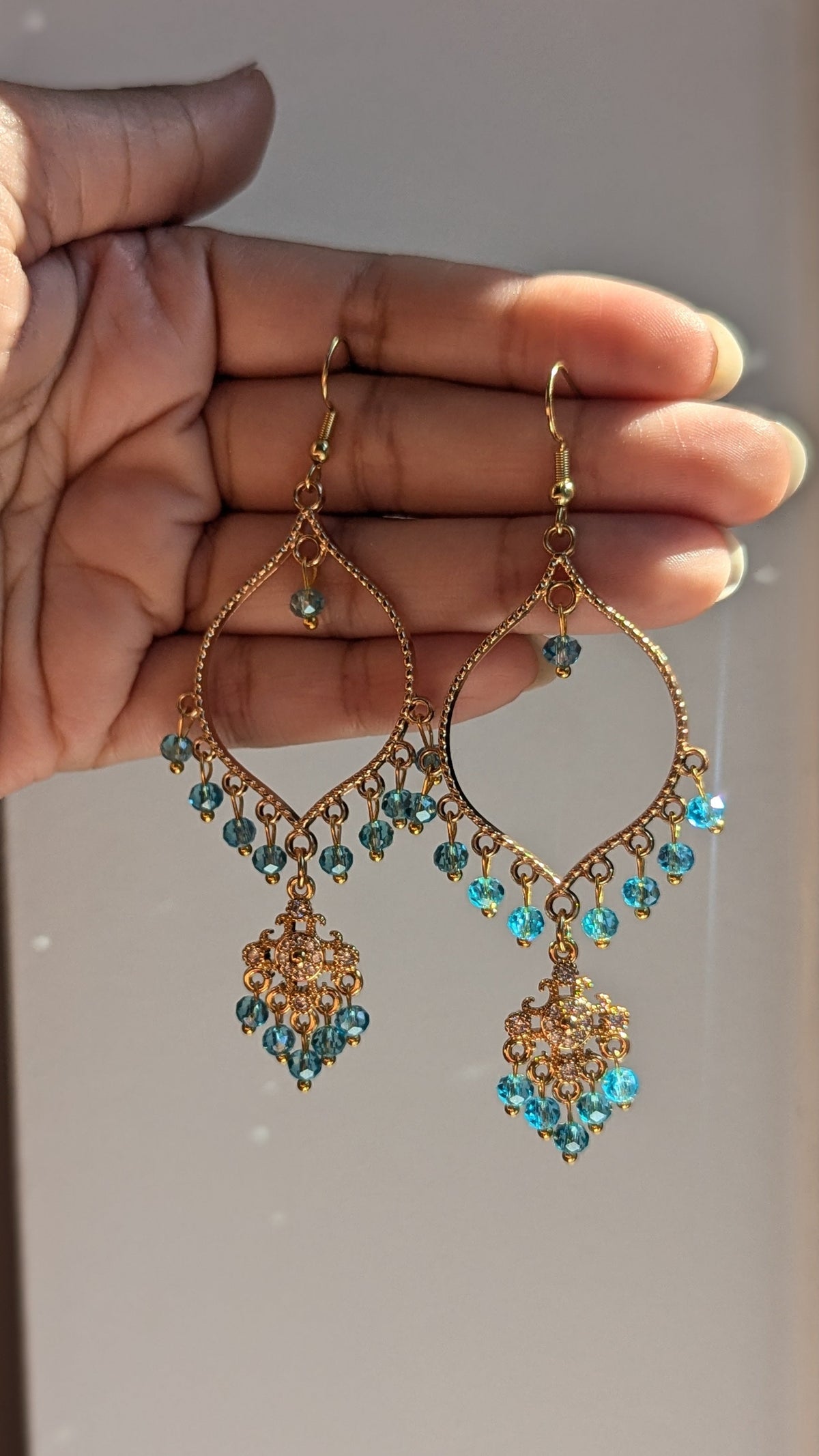 Light Blue Dainty Drop Earrings in Gold