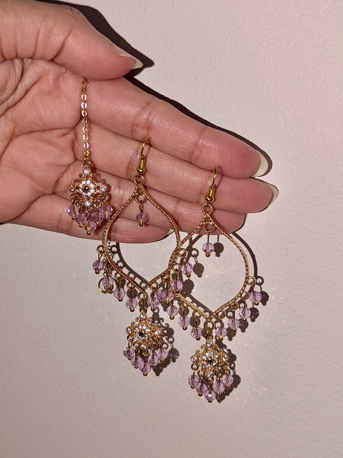 Lilac Dainty Drop Earrings Tikka Set