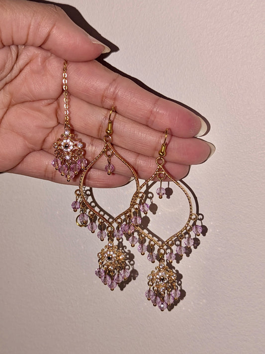 Lilac Dainty Drop Earrings Tikka Set