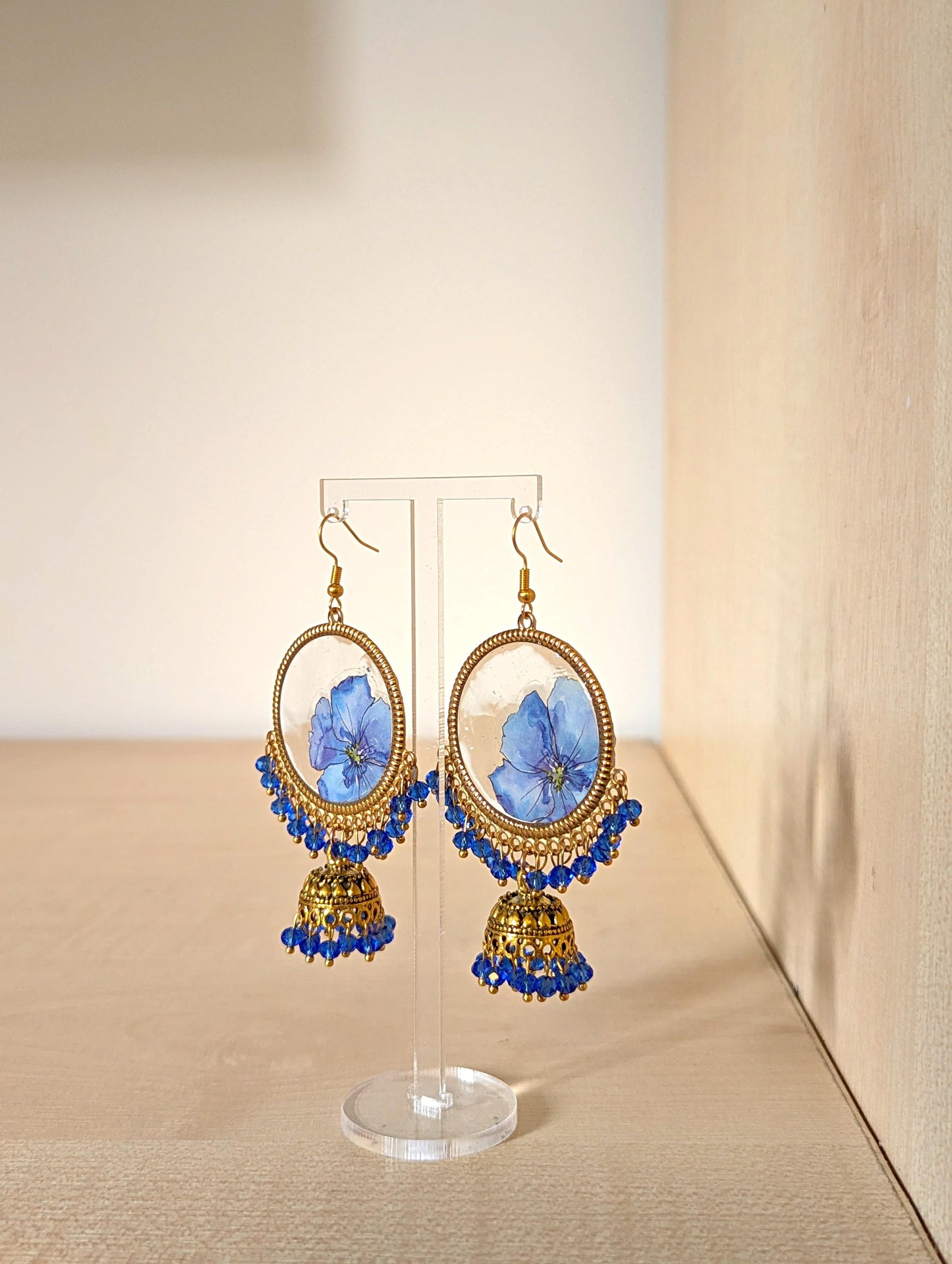 Blue Floral Jhumka Earrings