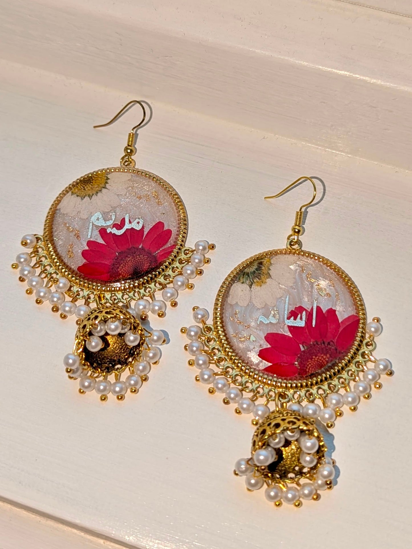 Him & Her White and Red Floral Name Jhumkas