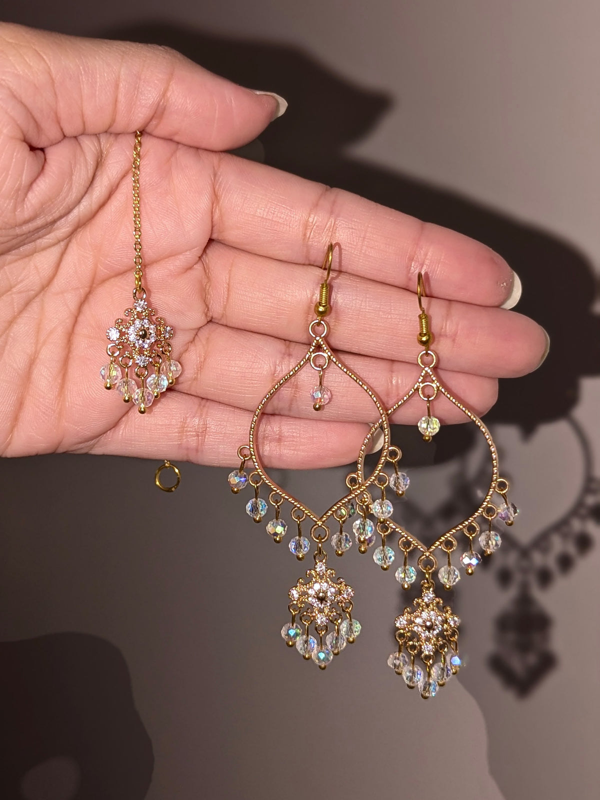 Crystal Dainty Drop Earrings and Tikka Set