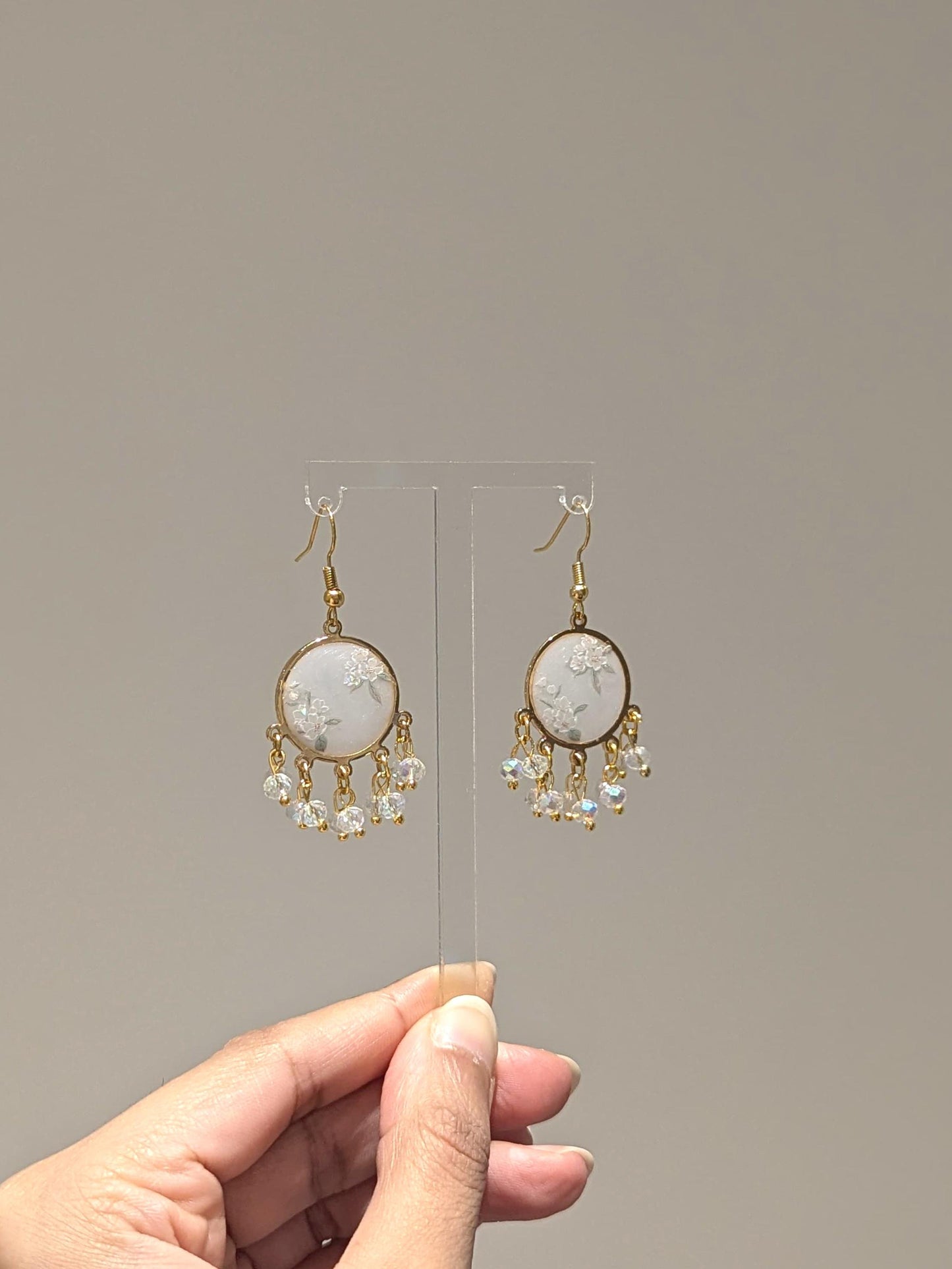 White dainty floral earrings