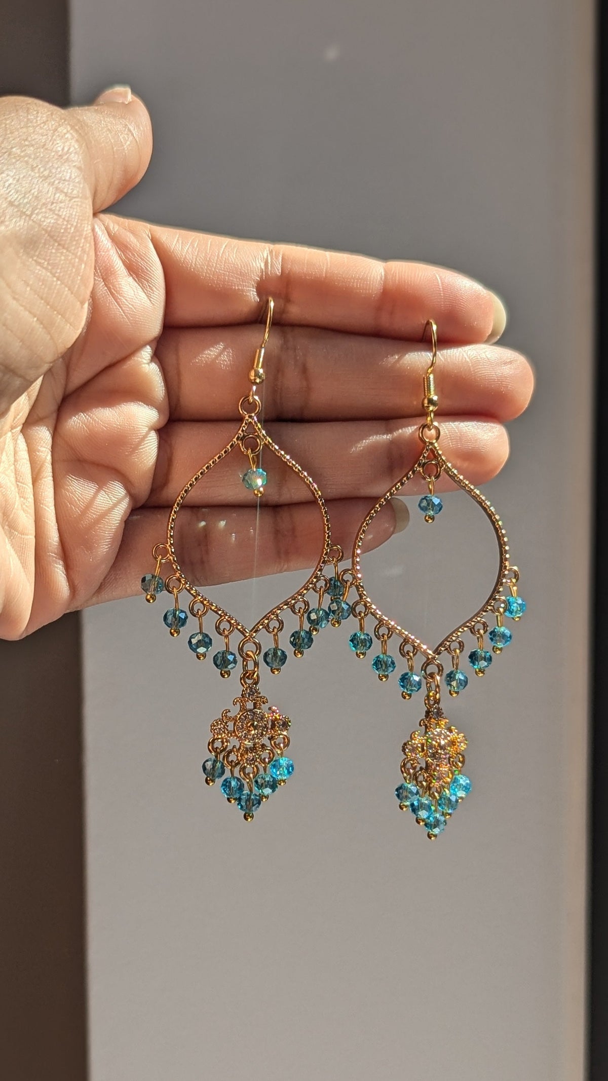 Light Blue Dainty Drop Earrings in Gold